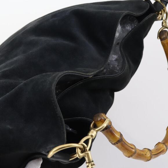 GUCCI Bamboo Shoulder Bag Suede 2way Black Gold 001 1781 1577 Auth 141499 - Picture 6 of 16